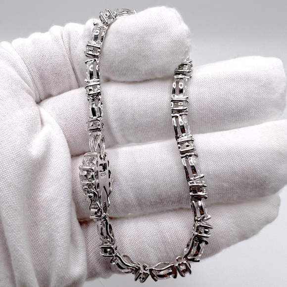 Sterling 7” Marquise & Round Cz Tennis Bracelet - Picture 5 of 17